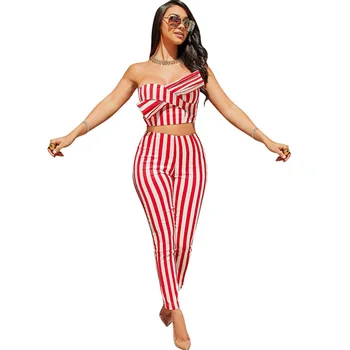 Sexy Striped Two Pieces Set Women Sleeveless Front Bow Strapless Crop Tops and Long Pants Suits Summer 2 Pieces Outfits Female
Sexy Striped Two Pieces Set Women Sleeveless Front Bow Strapless Crop Tops and Long Pants Suits Summer 2 Pieces Outfits Female