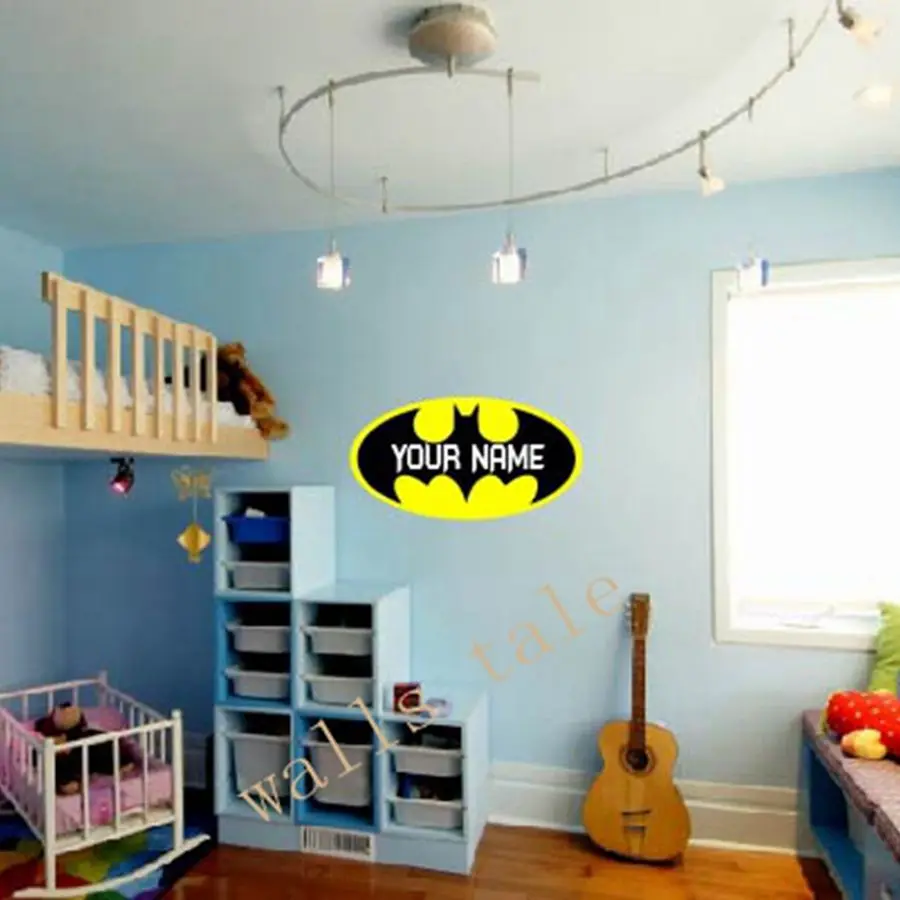 Image Free shipping Personalized Batman Loge vinyl wall sticker , Batman Monogram Wall Decal With Boys Name Bedroom Vinyl Decor
