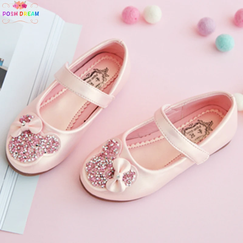 

POSH DREAM Minnie Girls Cartoon Shoes Pink Gold Diamond Princess Shoes Spring and Autumn Children Soft Sole Shoes Girls Sneakers
