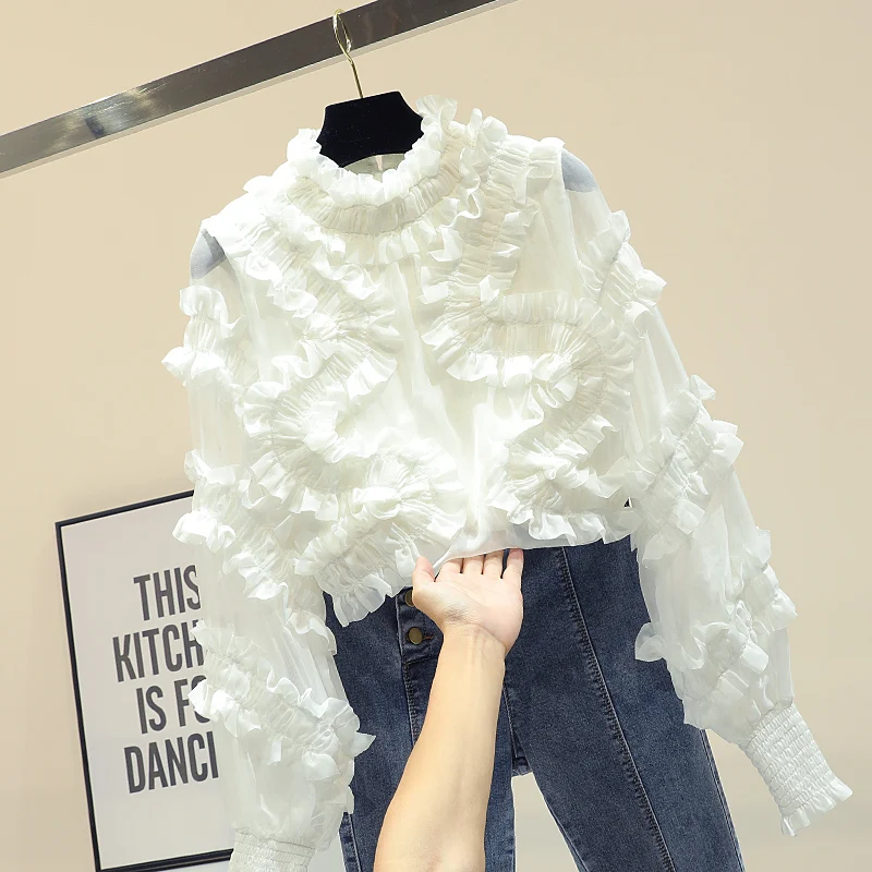 Feminine White Blouses New Spring Autumn Fashion Stand Collar Lantern Sleeve Tops Ruffles Long Sleeve Chiffon Shirts
Feminine White Blouses New Spring Autumn Fashion Stand Collar Lantern Sleeve Tops Ruffles Long Sleeve Chiffon Shirts