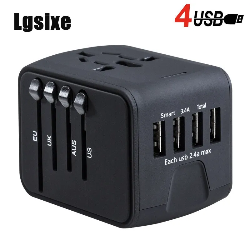 

Lgsixe Universal Power Adapter International Travel Adapter All-in-one with 3.4A 4 USB Worldwide Wall Charger for UK/EU/AU/Asia
