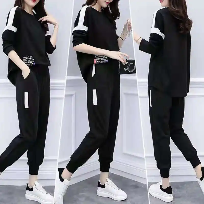 New Simple Style Large-Size Leisure Sportswear Suit Black Two-piece Suit Loose Sportswear M-4XL Elegant Ladies'clothes
New Simple Style Large-Size Leisure Sportswear Suit Black Two-piece Suit Loose Sportswear M-4XL Elegant Ladies'clothes