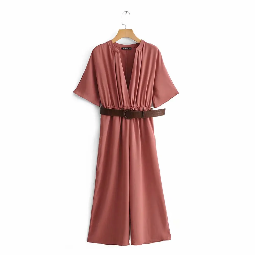 2019 new women high street stand collar short sleeve sashes jumpsuits ladies pleats wide leg pants casual slim chic rompers P363
2019 new women high street stand collar short sleeve sashes jumpsuits ladies pleats wide leg pants casual slim chic rompers P363