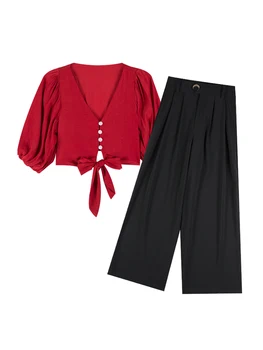Trendy Women Two Piece Outfits Wide Leg Pants And Top Women 2 Piece Set Retro Korean Set Ensemble Femme Deux Pieces Women's Suit
Trendy Women Two Piece Outfits Wide Leg Pants And Top Women 2 Piece Set Retro Korean Set Ensemble Femme Deux Pieces Women's Suit