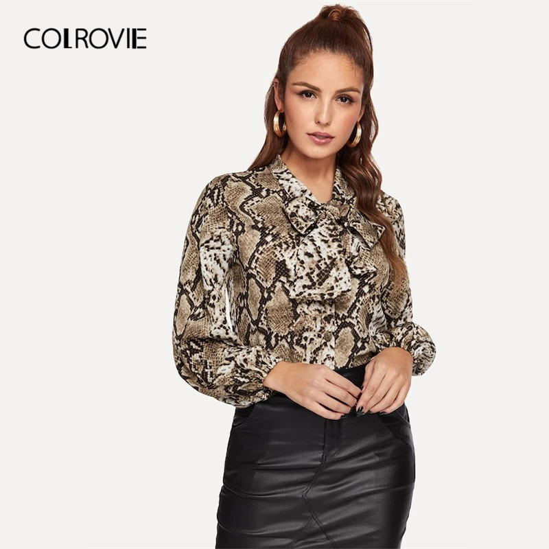 COLROVIE Animal Snake Print Knot Neck Blouse Shirt Women Tops 2019 Spring Fashion Streetwear Long Sleeve Shirts Female Tee
COLROVIE Animal Snake Print Knot Neck Blouse Shirt Women Tops 2019 Spring Fashion Streetwear Long Sleeve Shirts Female Tee