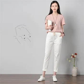 Female Spring Plus Size Mid Casual Solid Elastic Waist harem Flax Capris Summer Breathable Flax Loose Straight Pants
Female Spring Plus Size Mid Casual Solid Elastic Waist harem Flax Capris Summer Breathable Flax Loose Straight Pants