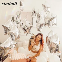 1 pieza 18 pulgadas Baby Shower fiesta estrella globo plata y azul Corazón en forma de bola de helio boda fiesta de cumpleaños decoración aire Ballon(China)