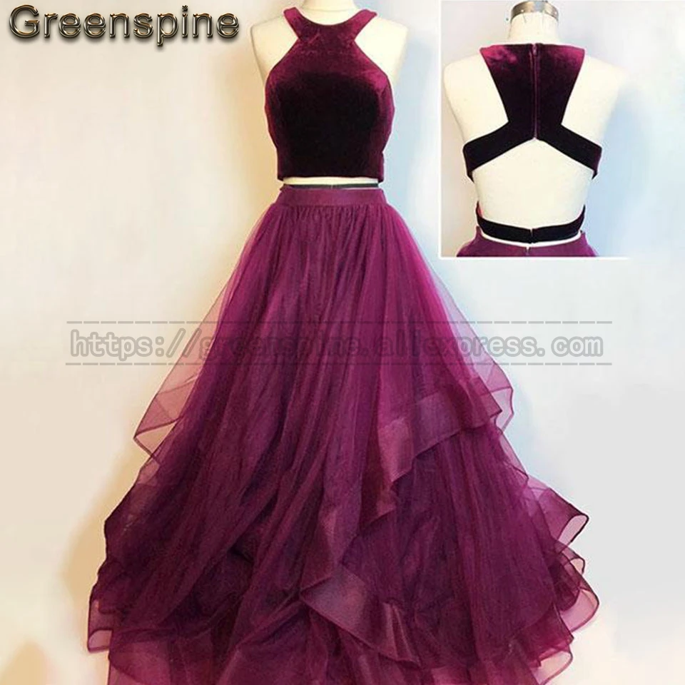 Purple Prom Dress 2 Piece Puffy Elegant Women Long Evening Party Dresses Halter Backless Formal Evening Gown Robe de soiree 2019
Purple Prom Dress 2 Piece Puffy Elegant Women Long Evening Party Dresses Halter Backless Formal Evening Gown Robe de soiree 2019
