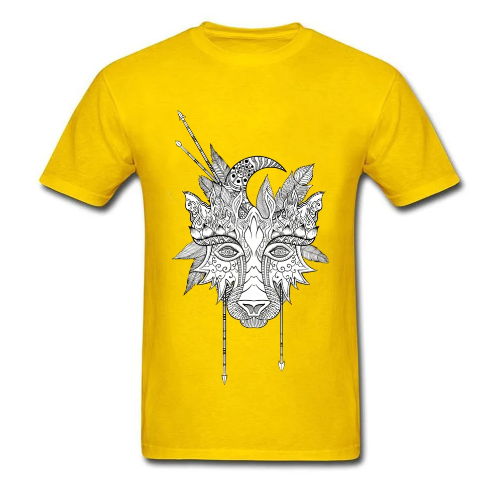 Normal Boho wolf indian totem head VALENTINE DAY Tops T Shirt 2018 Discount O-Neck All Cotton Tops Shirts Men Top T-shirts Boho wolf indian totem head yellow