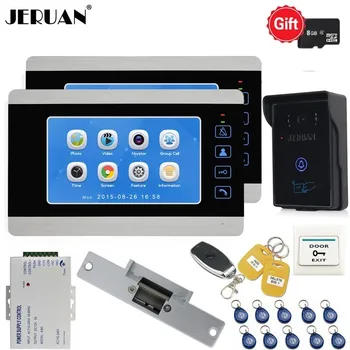 

JERUAN 7 Inch Video Door phone Doorbell Voice/Video Recording Unlock Intercom System kit With 2 Monitors Waterproof RFID Camera