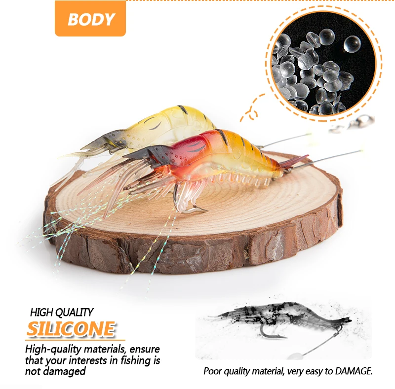 DONQL Soft Shrimp Fishing Lure 9cm5.6g Artificial Bait With Stainless Steel Wire Sharp Hooks Night Luminous Simulation Shrimp (5)