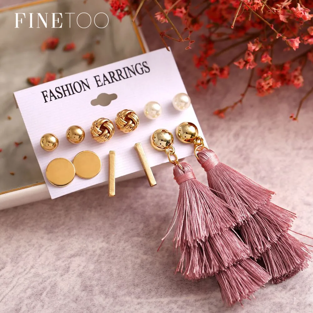 2019 Fashion Mixed Geometric Disc Bar Ball Twisted Knot Stud Earrings Set Bohemian Statement Silk Tassel Earrings for Women
2019 Fashion Mixed Geometric Disc Bar Ball Twisted Knot Stud Earrings Set Bohemian Statement Silk Tassel Earrings for Women