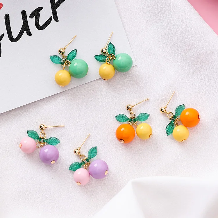 

New Ins Style Cube Fruit Cherry Studs Earrings for Women Lovely Personality Orange Ear Studs Unique Funny Jewelry gift