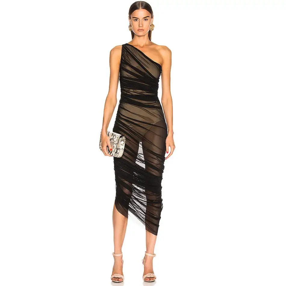 New Summer Celebrity Evening Party Bodycon Dress Women Black Mesh Sleeveless One-Shoulder Sexy NightClub Dress Women Vestidos
New Summer Celebrity Evening Party Bodycon Dress Women Black Mesh Sleeveless One-Shoulder Sexy NightClub Dress Women Vestidos