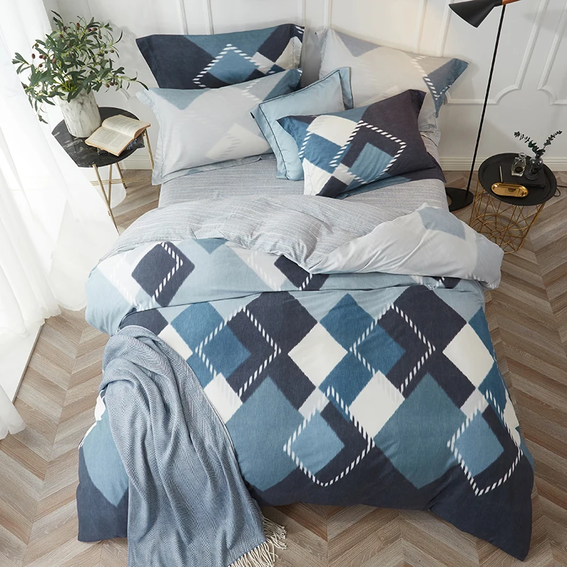 Geometric Plaid and Striped Sanding Tencel Bedding Set Queen Size King Size Home Textiles Duvet Cover Bedsheets Pillowcase 
Geometric Plaid and Striped Sanding Tencel Bedding Set Queen Size King Size Home Textiles Duvet Cover Bedsheets Pillowcase