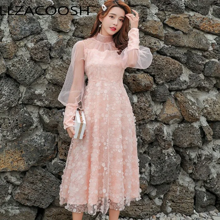 New Fashion Women Dress 2019 spring Sweet pink Mesh embroidery Patchwork Lantern Sleeve stand collar casual slim Dresses
New Fashion Women Dress 2019 spring Sweet pink Mesh embroidery Patchwork Lantern Sleeve stand collar casual slim Dresses