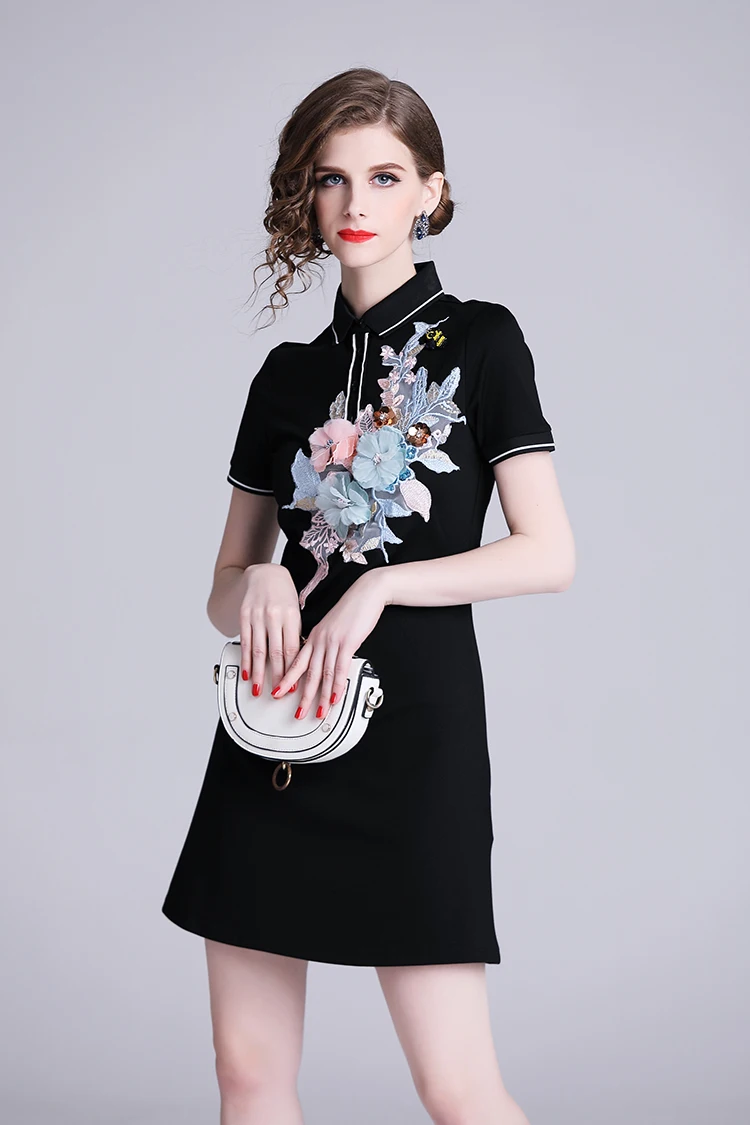 Amolapha Women Turn-down Collar Embroidery 3D Flower Short Sleeve Tshirt Dresses Vestidoes
Amolapha Women Turn-down Collar Embroidery 3D Flower Short Sleeve Tshirt Dresses Vestidoes