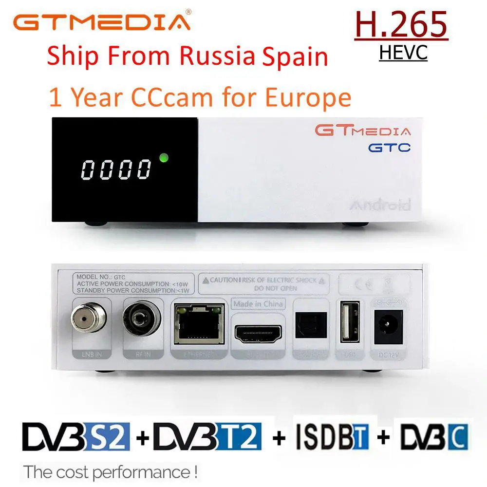 

Gtmedia freesat GTC Android 6.0 TV BOX DVB-T2/S2/Cable/ISDBT Amlogic S905D 2GB RAM 16GB ROM freesat + 1 year free CCcam IPTV