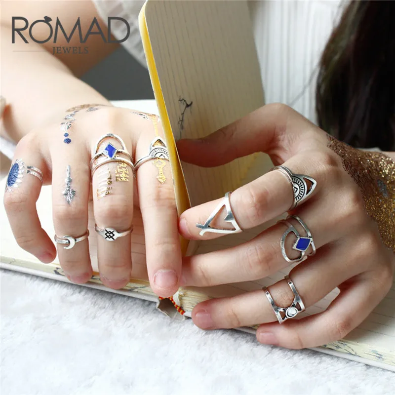 ROMAD Bohemia Rings set for Women 8 pic/set Vintage Blue stone Silver Plated Finger Rings for Party Wedding Cool Rings R4
ROMAD Bohemia Rings set for Women 8 pic/set Vintage Blue stone Silver Plated Finger Rings for Party Wedding Cool Rings R4