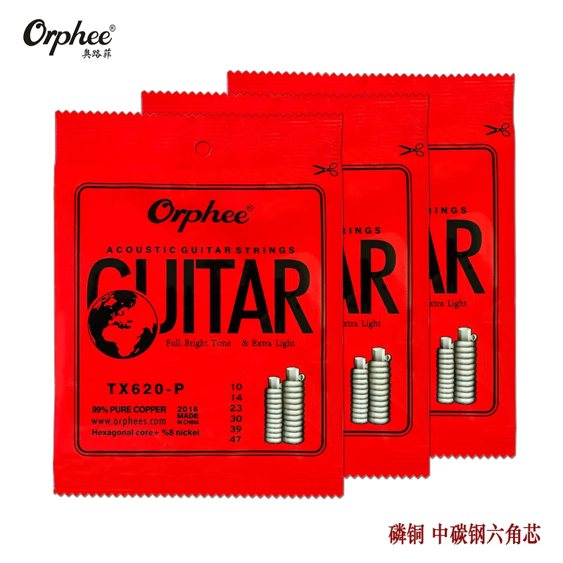 3 Sets of Orphee TX620-P Acoustic Guitar Strings Hexagonal Carbon Steel Phosphor Copper Plated 1st-6th Strings
3 Sets of Orphee TX620-P Acoustic Guitar Strings Hexagonal Carbon Steel Phosphor Copper Plated 1st-6th Strings