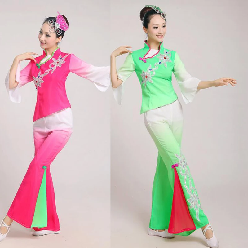 Фото Женский Национальный костюм Yangko женские танцевальные костюмы веер с пайетками