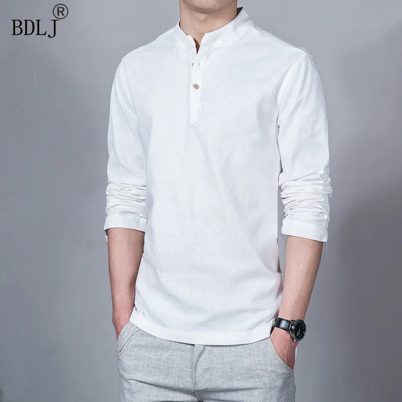 BDLJ 2017 модная мужская рубашка с длинным рукавом повседневная льняная мужские