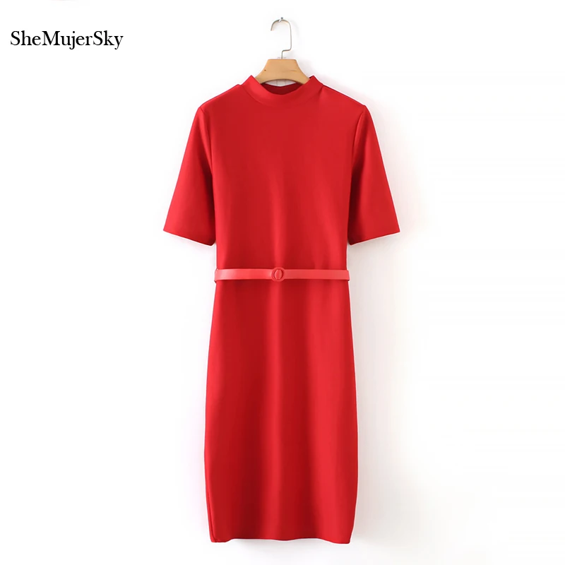 SheMujerSky Red Pencil Midi Dress With Belt Office Lady robe moulante 2018 Womens Dresses vestidos
SheMujerSky Red Pencil Midi Dress With Belt Office Lady robe moulante 2018 Womens Dresses vestidos