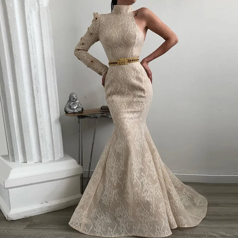 Lace Muslim Evening Dresses 2019 Mermaid One-shoulder Long Sleeves Beaded Islamic Dubai Saudi Arabic Long Formal Evening Gown
Lace Muslim Evening Dresses 2019 Mermaid One-shoulder Long Sleeves Beaded Islamic Dubai Saudi Arabic Long Formal Evening Gown