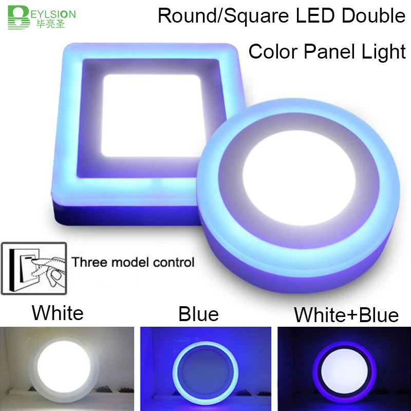 BEYLSION 6W 9W 16W 24W Blue+White Round/Square No Cut Double Color LED Panel Light Surface Mounted Downlight Led ceiling light | Освещение