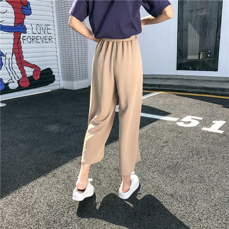 Plus Size - Casual Elastic Waist Loose Wide Leg Pants Preppy Style Trousers Female Palazzo Pants (Us 18W-20W)