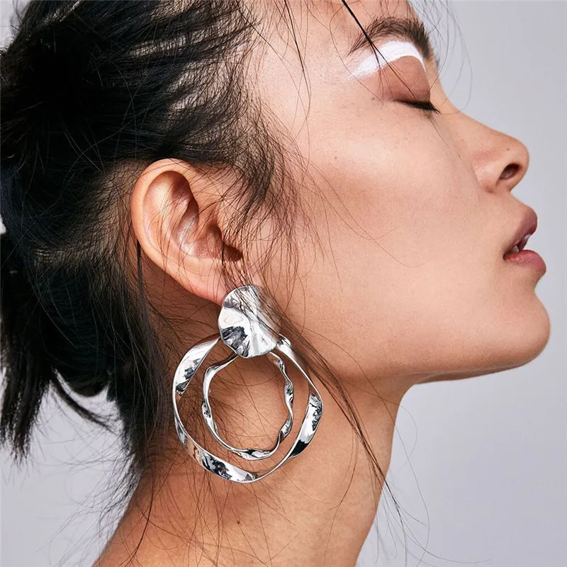 

adolph Brand Gold Sliver Color irregular Stud Earring Woman New Vintage korean circle Statement Big Earrings Accessories brincos