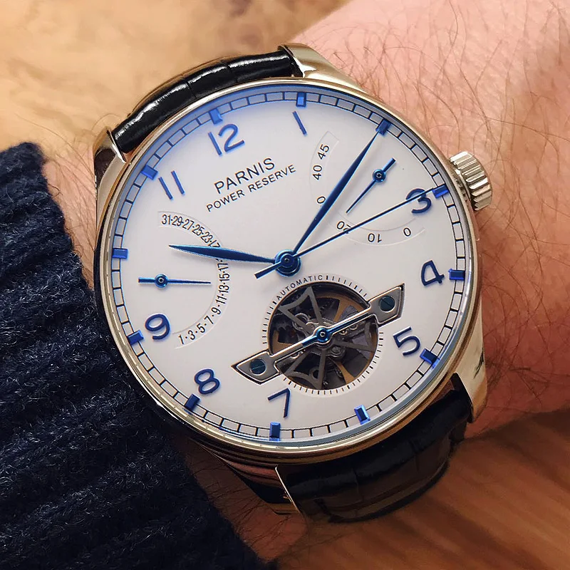 43mm Parnis Skeleton Watch Automatic Men's Watch PVD Case Power Reserve Tourbillon Mechanical Watches Men Gift Relogio Masculino
43mm Parnis Skeleton Watch Automatic Men's Watch PVD Case Power Reserve Tourbillon Mechanical Watches Men Gift Relogio Masculino