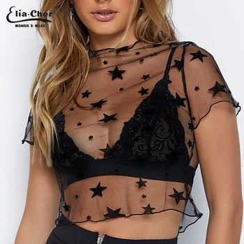 Women Sexy Harajuku Mesh Net See Through T Shirt Hollow Transparent Undershirt Star Base Top Camisas Femininas Clubwear 9131
Women Sexy Harajuku Mesh Net See Through T Shirt Hollow Transparent Undershirt Star Base Top Camisas Femininas Clubwear 9131