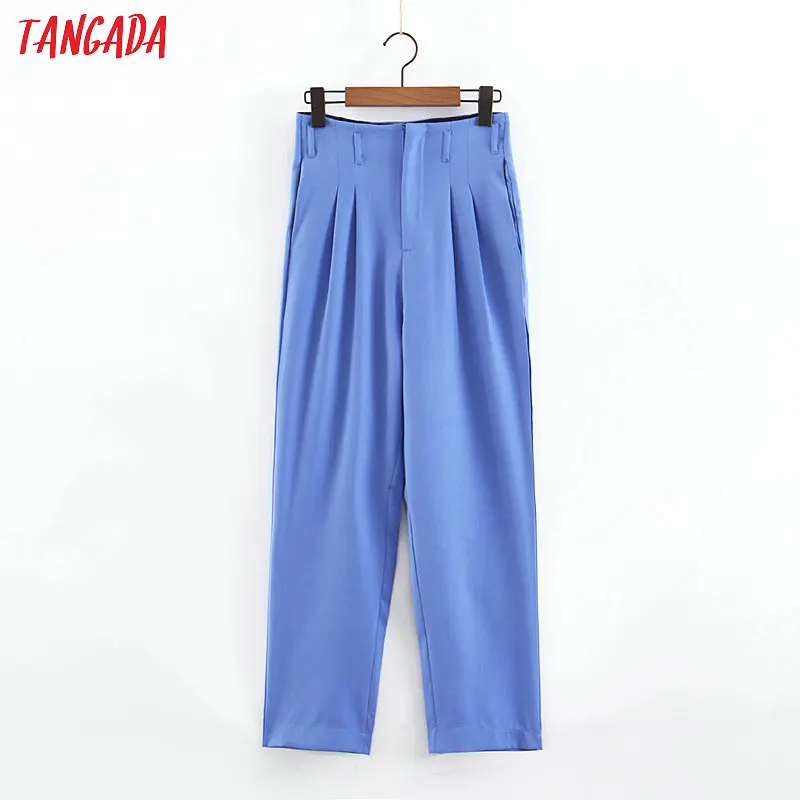 Tangada women blue pleated straight pants buttons 2019 fashion ladies suit pants high waist full length chic trousers SL235
Tangada women blue pleated straight pants buttons 2019 fashion ladies suit pants high waist full length chic trousers SL235