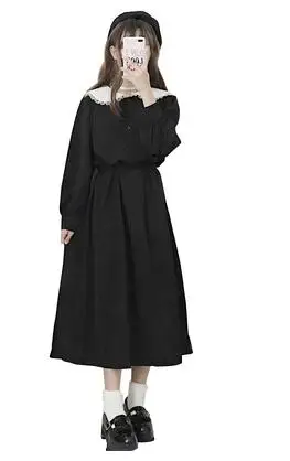 Winter Dress Lolita Panelled Peter Pan Collar Women Long Sleeve High Waist Female Black Long Vintage Dress DV904
Winter Dress Lolita Panelled Peter Pan Collar Women Long Sleeve High Waist Female Black Long Vintage Dress DV904