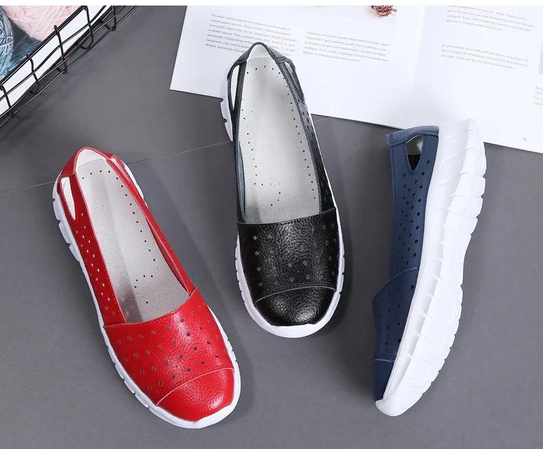 2019 Summer women flat shoes genuine leather cutout ballet flats shoes flats ladies slip on loafers nurse boat shoes (13)