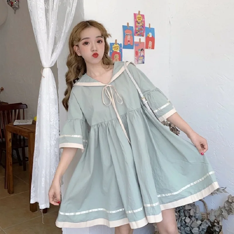 Harajuku Summer Dress Japanese Style Sailor Collar Pleated Wome Kawaii Dress Korean Fashion Flare Sleeve Ruffles Cute Dresses
Harajuku Summer Dress Japanese Style Sailor Collar Pleated Wome Kawaii Dress Korean Fashion Flare Sleeve Ruffles Cute Dresses