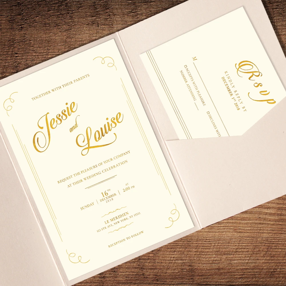 Ivory White Pocket Wedding Invitation Customized Invitation Cards with Silver Liner - Set of 50 pcs
Ivory White Pocket Wedding Invitation Customized Invitation Cards with Silver Liner - Set of 50 pcs
