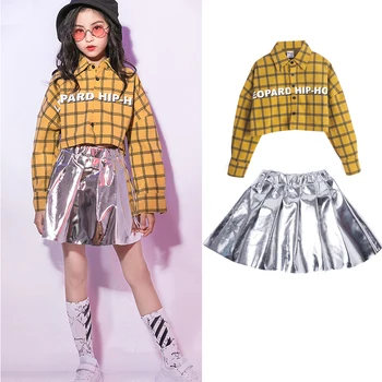 Girls Hip Hop Costume Jazz Dance Costumes Yellow Plaid Shirt Leather skirt For Performance Stage Dance Costume For Kids BL1263
Girls Hip Hop Costume Jazz Dance Costumes Yellow Plaid Shirt Leather skirt For Performance Stage Dance Costume For Kids BL1263