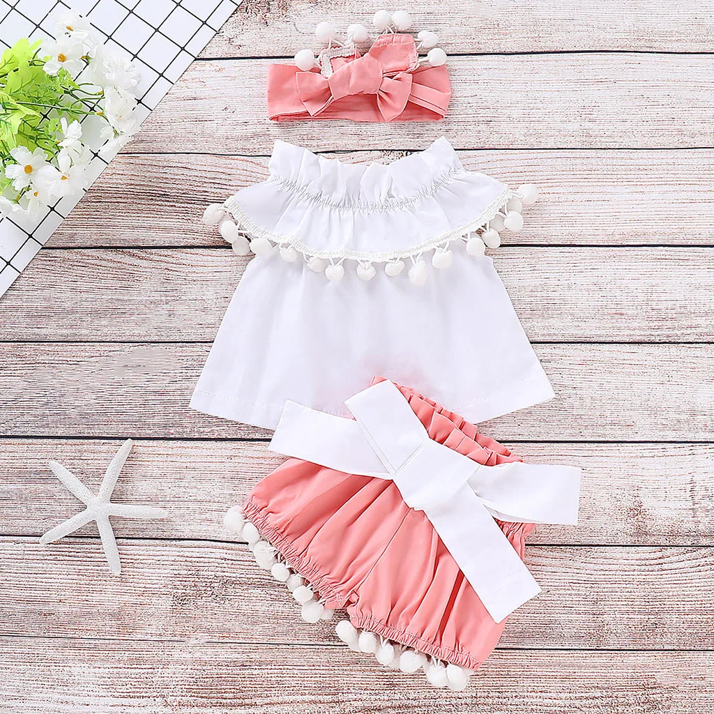 2019 Summer Children Girls Clothes Infant Baby Girls Sleeveless Ruffles Solid Tops And Tassels Shorts And Bow Headband Outfits
2019 Summer Children Girls Clothes Infant Baby Girls Sleeveless Ruffles Solid Tops And Tassels Shorts And Bow Headband Outfits
