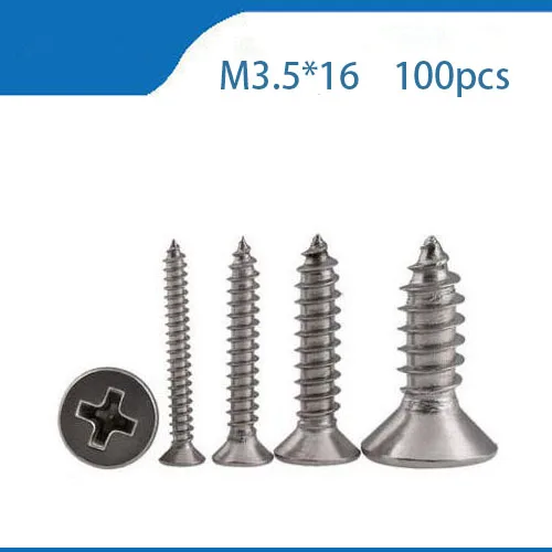 cross self tapping screw 100pcs GB846 M3.5x16 mm M3.5*16 mm 304 Stainless Steel flat head cross Countersunk head self tapping
cross self tapping screw 100pcs GB846 M3.5x16 mm M3.5*16 mm 304 Stainless Steel flat head cross Countersunk head self tapping