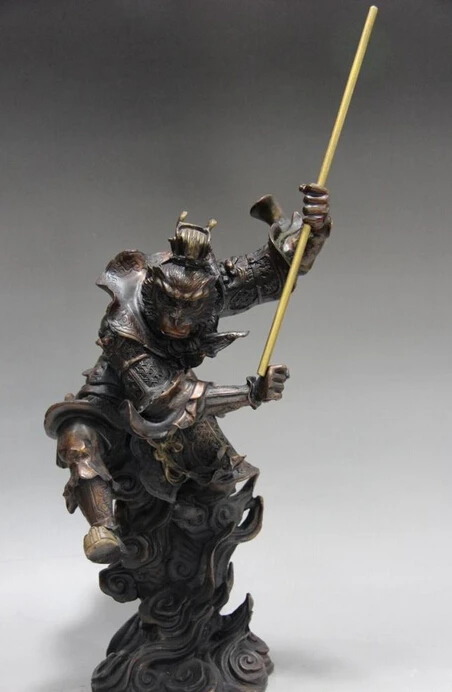 

002275 China Famous Myth Pure Bronze copper Monkey King Sun Wukong Statue Sculpture