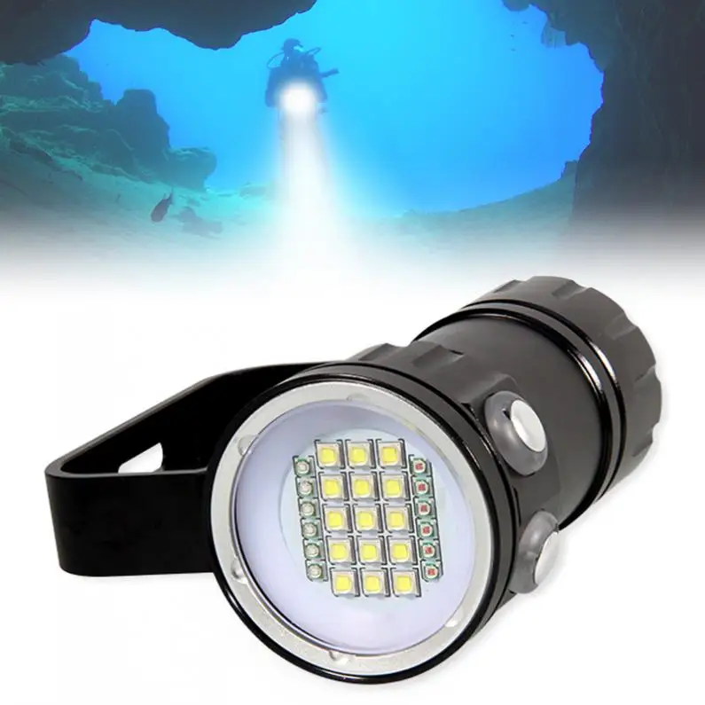 QH27 3 Modes 180W Fifteen 5050 White XML2 Six XPE Red R5 Six XPE Blue R5 LED Underwater 80m Scuba Diving Canister Light 
QH27 3 Modes 180W Fifteen 5050 White XML2 Six XPE Red R5 Six XPE Blue R5 LED Underwater 80m Scuba Diving Canister Light