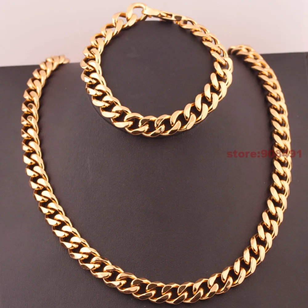 13mm/15mm 1set Fashion Mens Jewelry Gold Tone Stainless Steel High Quality Bling Curb Necklace Bracelet
13mm/15mm 1set Fashion Mens Jewelry Gold Tone Stainless Steel High Quality Bling Curb Necklace Bracelet