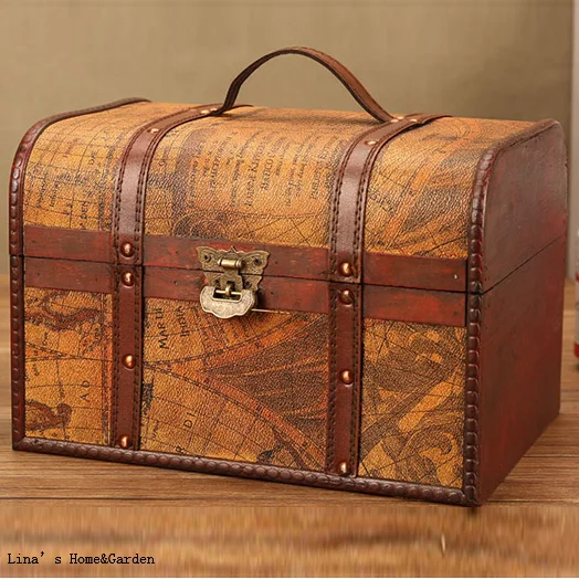 faux leather composite board Antique Treasure Chest with lock (3)