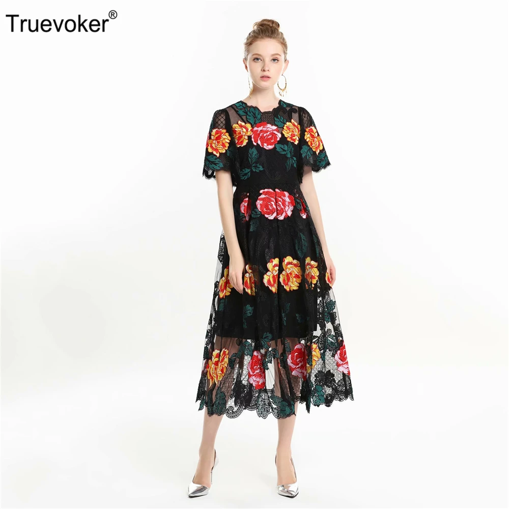 Truevoker Summer Designer Party Dress Women's High End Short Sleeve Gorgeous Floral Embroidery Black Lace Mid Calf Vestido
Truevoker Summer Designer Party Dress Women's High End Short Sleeve Gorgeous Floral Embroidery Black Lace Mid Calf Vestido