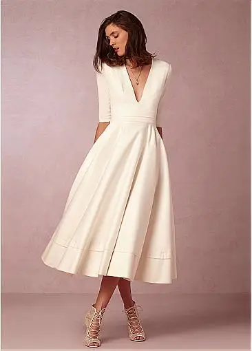 Fabulous Taffeta & Satin V-neck Neckline A-line Wedding Dresses Short Dress with Half Sleeve High Quality Bridal Gowns Cheap
Fabulous Taffeta & Satin V-neck Neckline A-line Wedding Dresses Short Dress with Half Sleeve High Quality Bridal Gowns Cheap