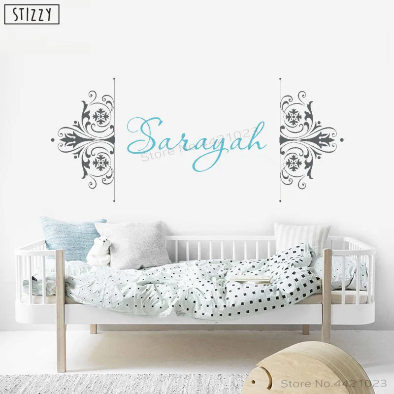 STIZZY Wall Decal Girls Personalized Name Sticker Damask Flower Design Baby Bedroom Custom Art Mural Removable Decor B701 | Дом и сад