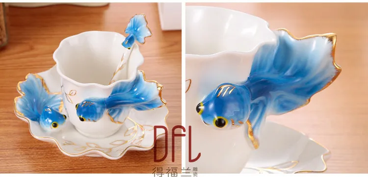 Kubki do kawy i herbaty Goldfish z łyżeczkami i spodkami - kreatywna porcelana - Wianko - 10