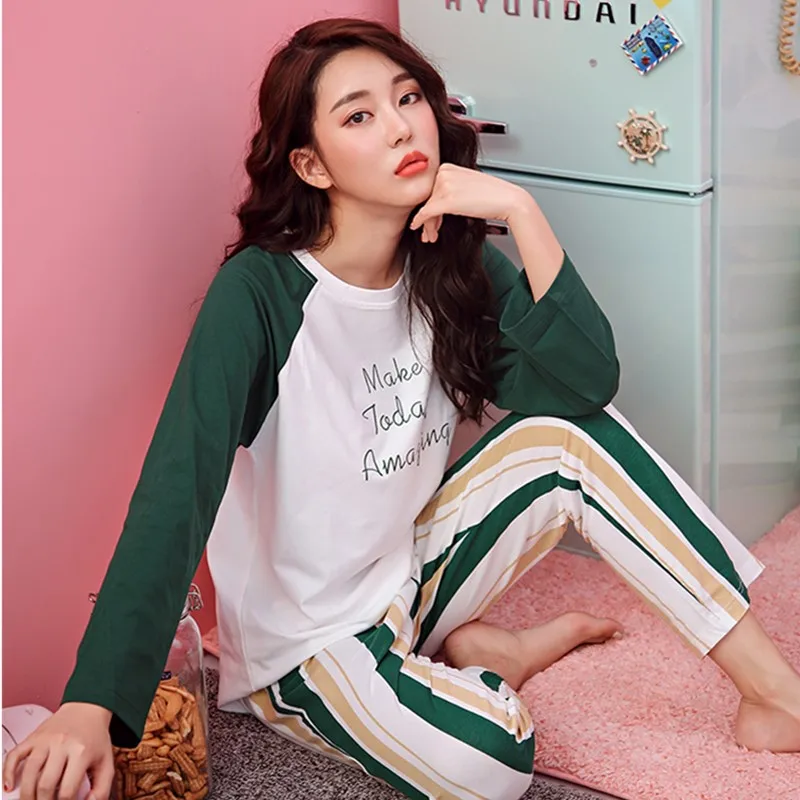 Autumn pijama lady sleepwear cotton pyjamas for girls round neck Leisure pajamas Softness home clothes plus size nightwear sets
Autumn pijama lady sleepwear cotton pyjamas for girls round neck Leisure pajamas Softness home clothes plus size nightwear sets